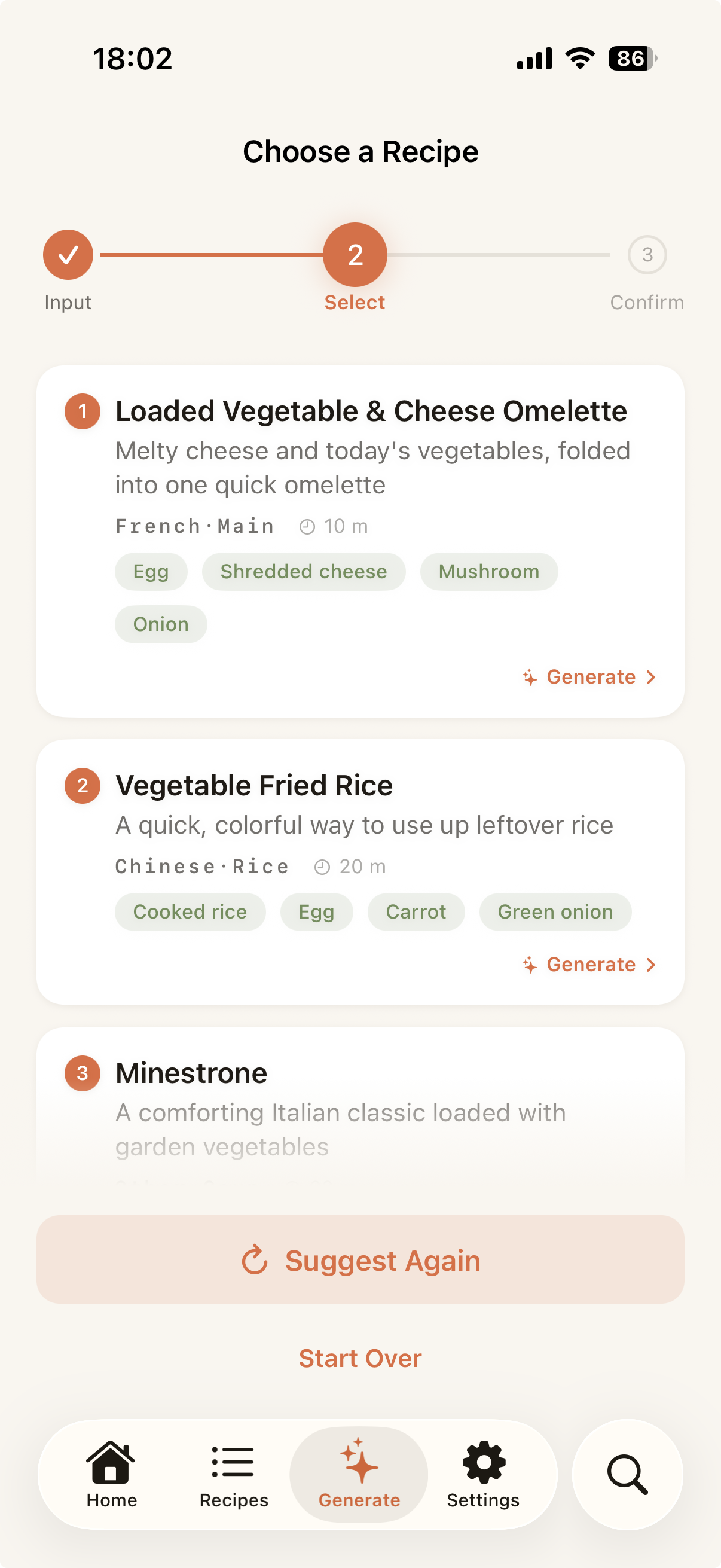 Mealio recipe suggestions